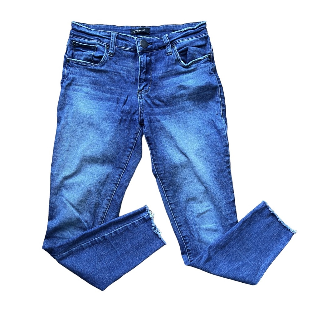 STS Blue Women's Mid Rise Fray Hem Ankle Skinny Jeans Demin Blue  Size 26